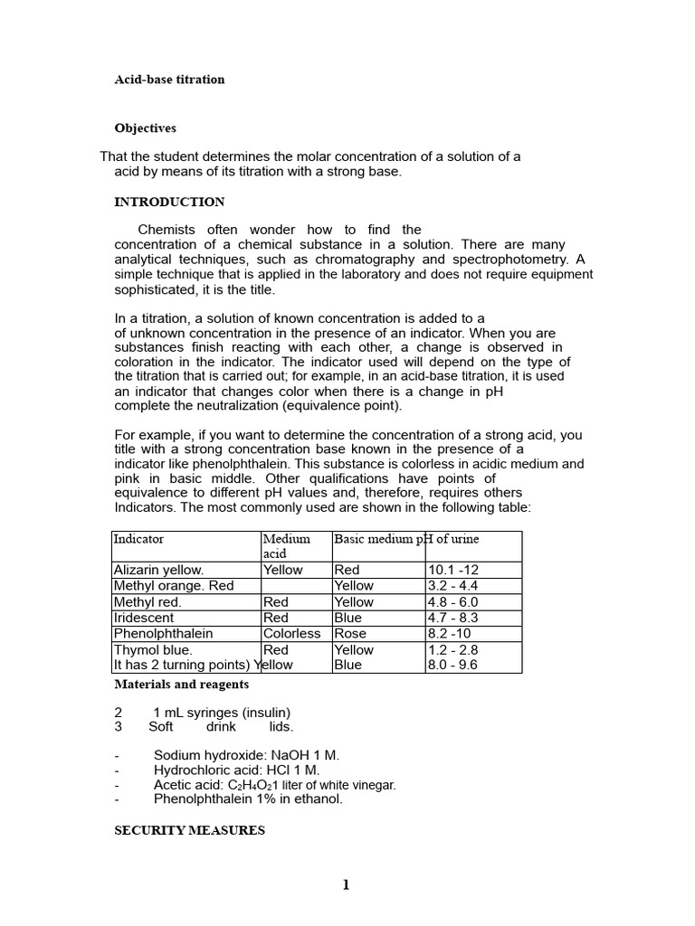 Acid-Base Titration Procedure Guide | PDF | Titration | Chemistry