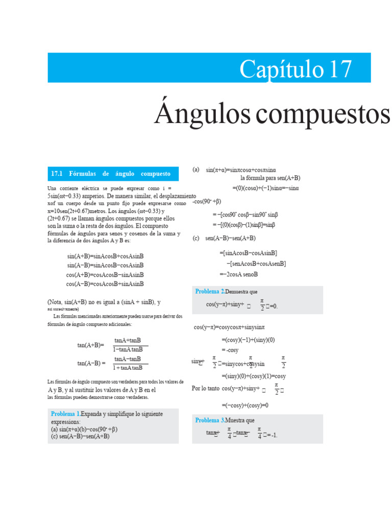 Fórmulas de Ángulos Compuestos en Trigonometría | PDF | Funciones ...