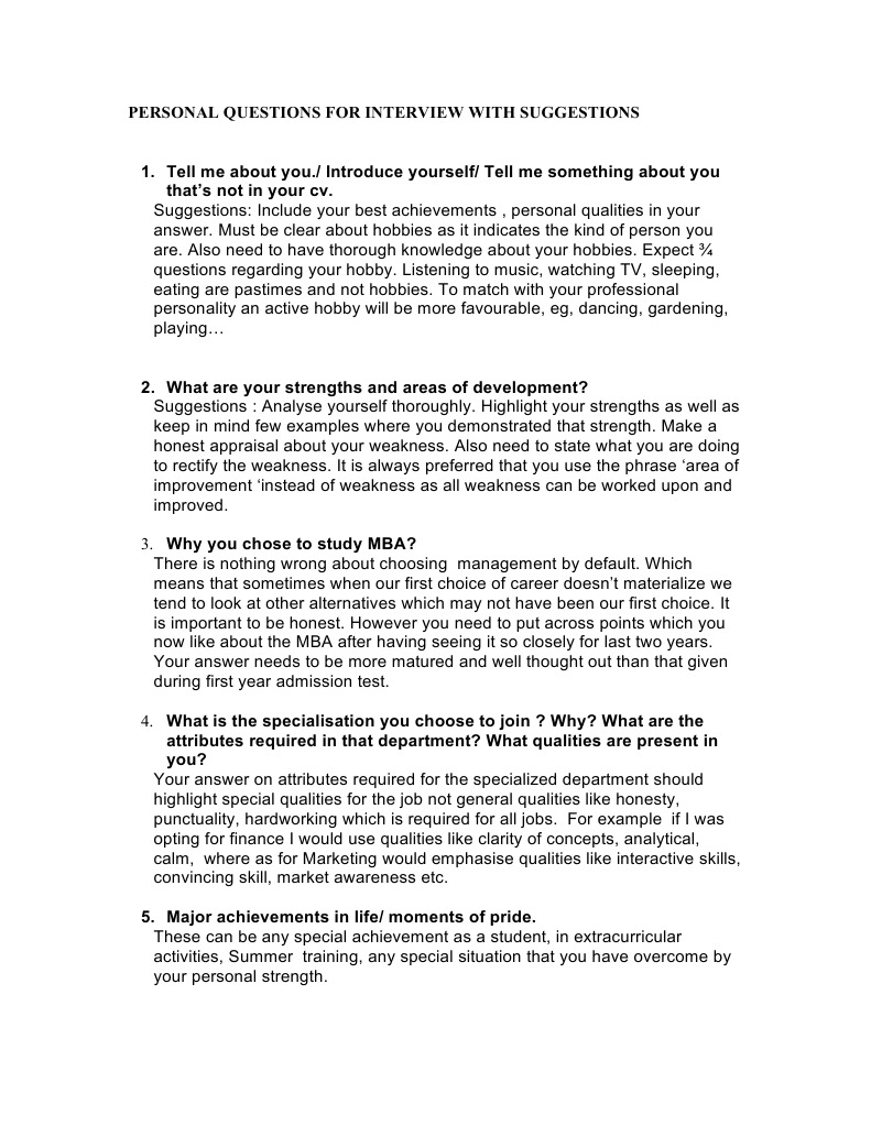 Interview Prep: Personal Questions Guide | PDF | Educational Psychology ...