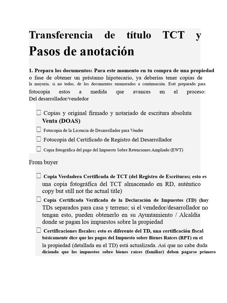 Guía de Transferencia de Título TCT | PDF | Dinero