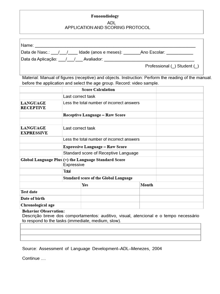 Fonoaudiology ADL Scoring Protocol Guide | PDF | Question | Language ...