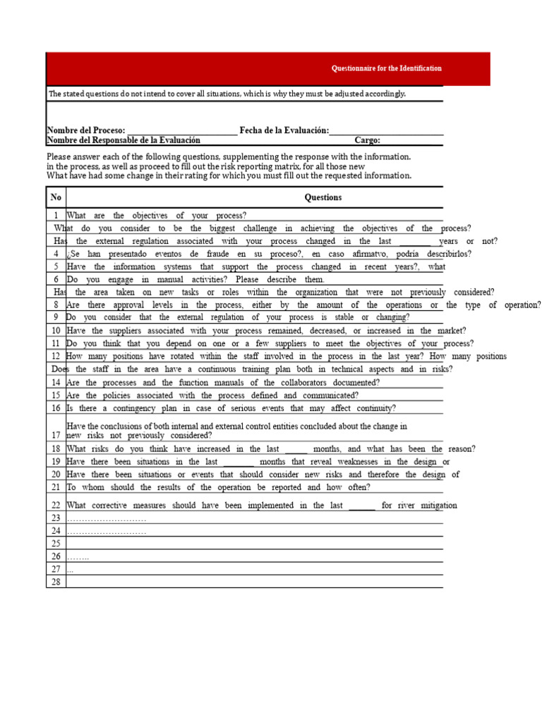 Risk Assessment Questionnaire Template | PDF | Risk