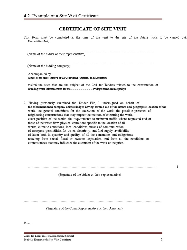 Site Visit Certificate Template | PDF