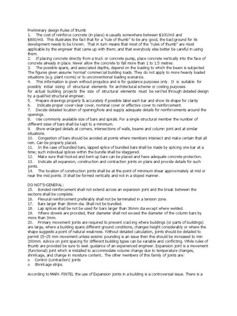 Preliminary Design Rules of Thumb Truss Beam (Structure)