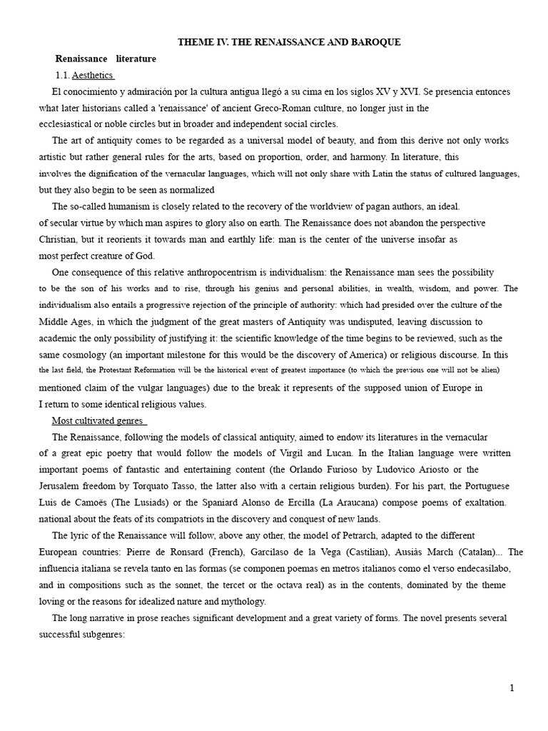 Theme 4 - RENAISSANCE AND BAROQUE | PDF | Don Quixote