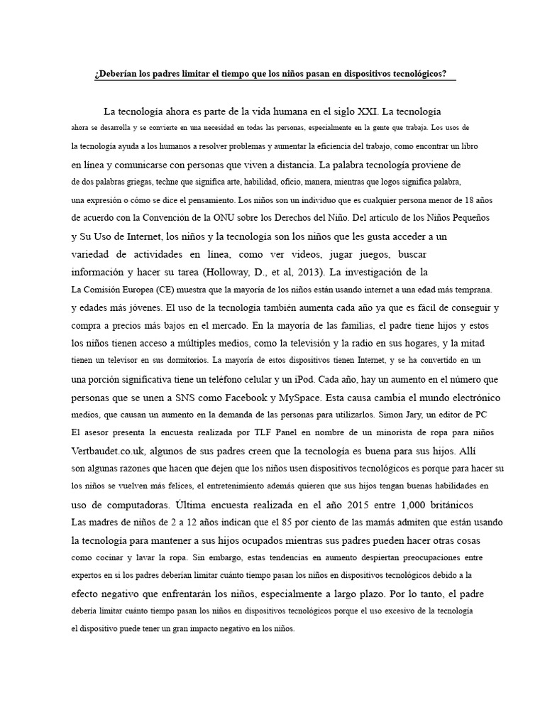 Limitar el tiempo en dispositivos tecnológicos | PDF | Servicio de ...