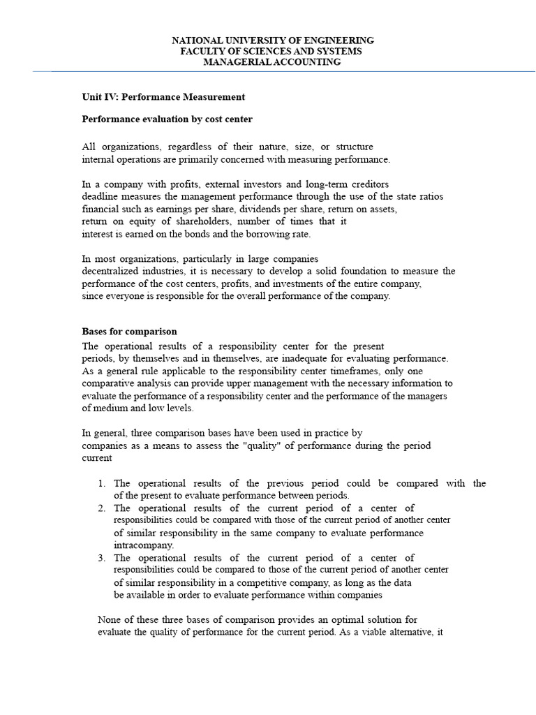 Performance Measurement in Cost Centers | PDF | Prices | Profit (Economics)