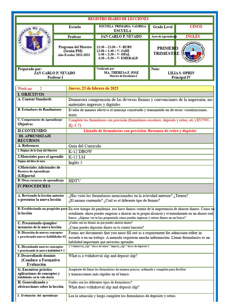 INGLÉS - W1 Llenando Formularios 1 | PDF | Conocimiento procedimental ...