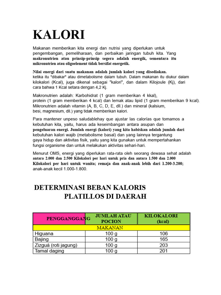 Panduan Kalori Makanan Sehat | PDF
