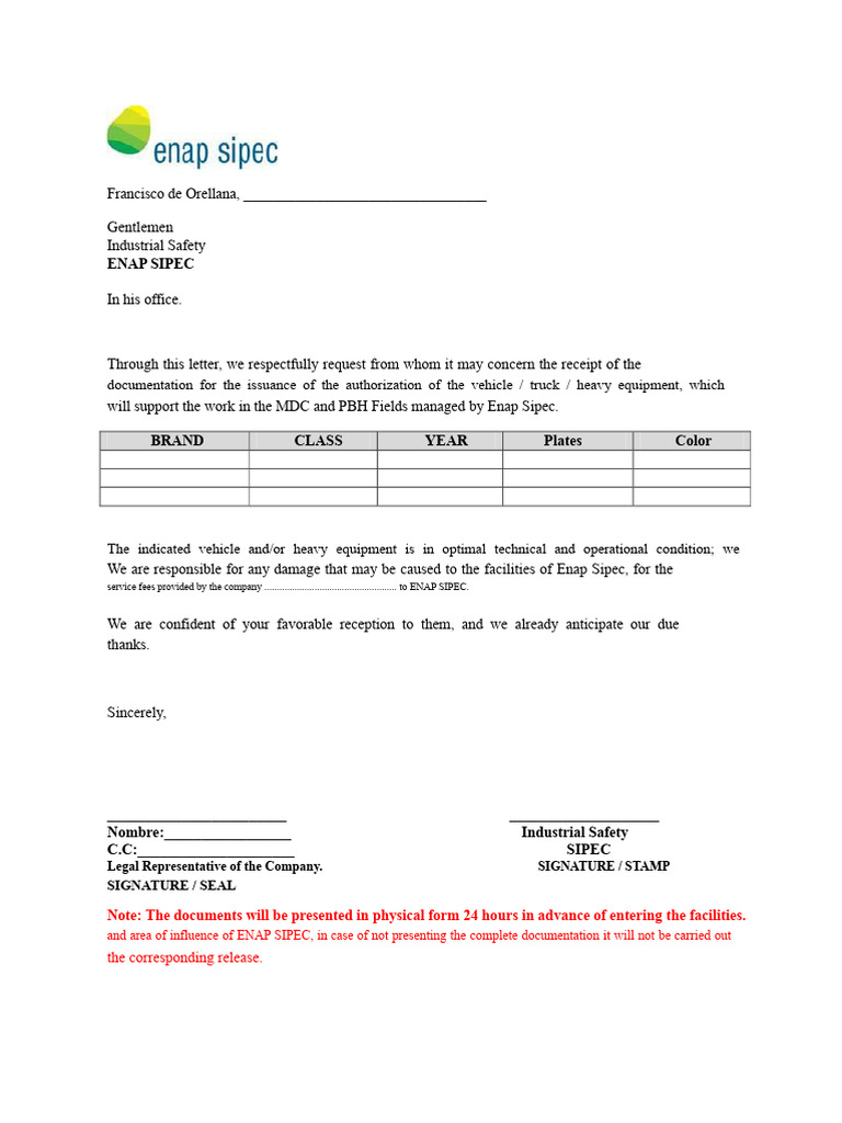 Vehicle Responsibility Letter | PDF | Truck | Crane (Machine)