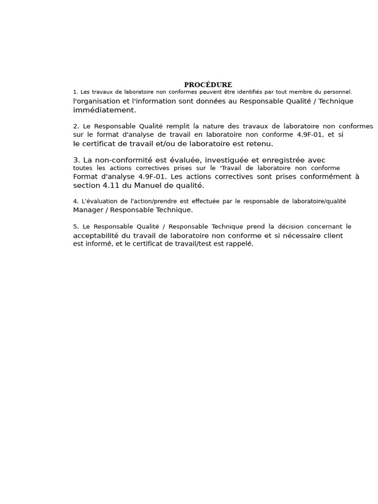 Gestion des non-conformités en laboratoire | PDF