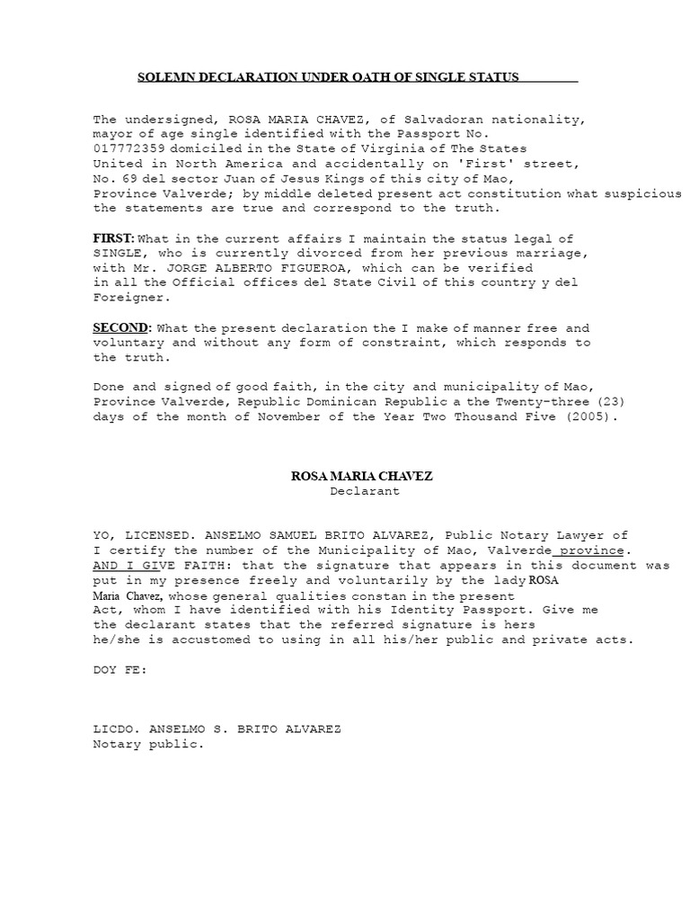 Solemn Declaration of Single Status | PDF