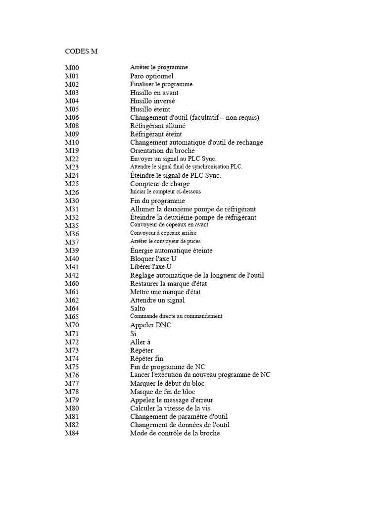 Codes M pour programmation CNC | PDF | Astronomie extragalactique ...