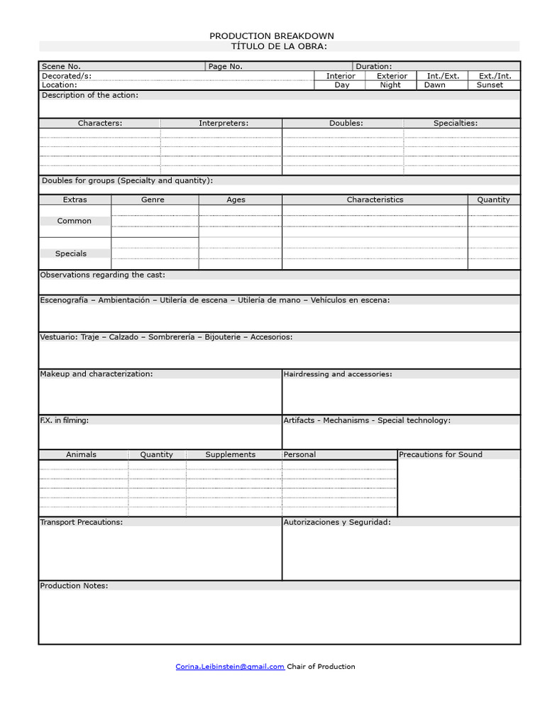 Bases Production Breakdown Sheet Audiovisual | PDF