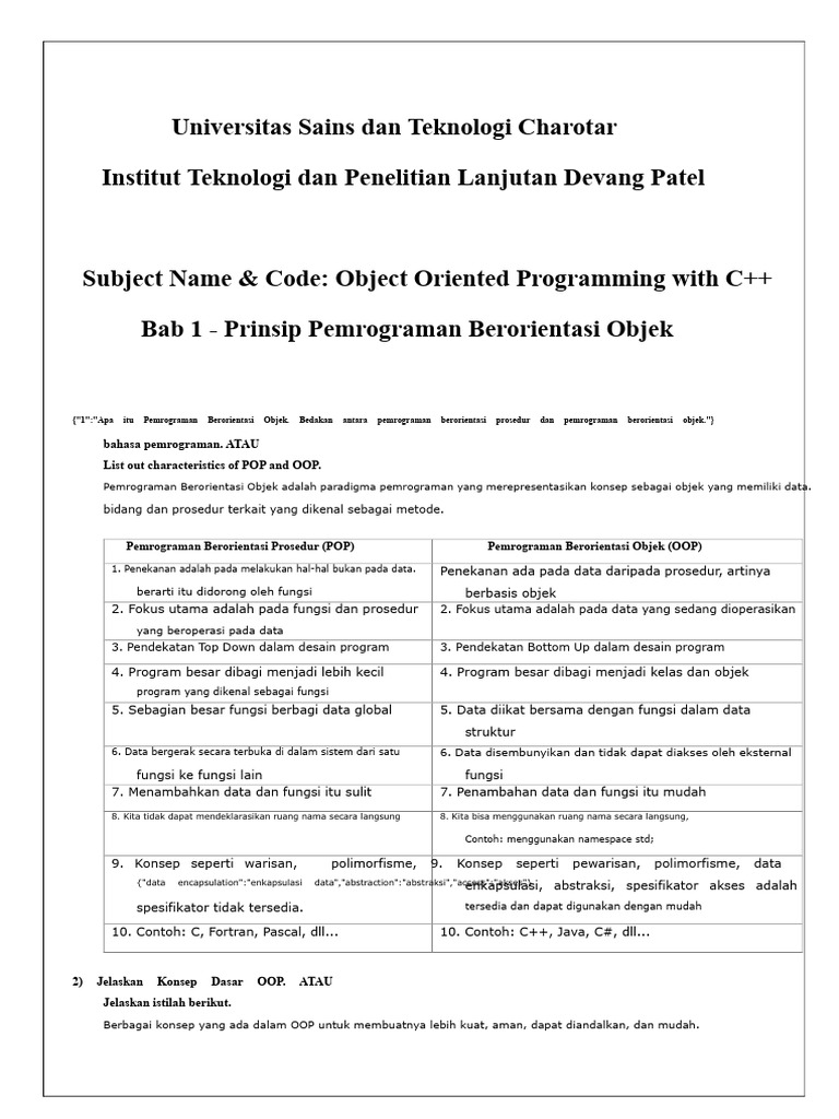 Prinsip Dasar Pemrograman OOP C++ | PDF
