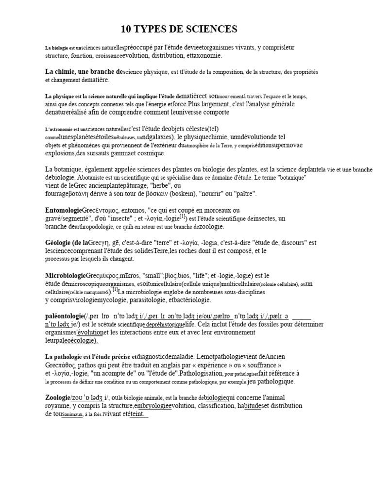 10 Types de Sciences Essentielles | PDF | Botanique | Physique