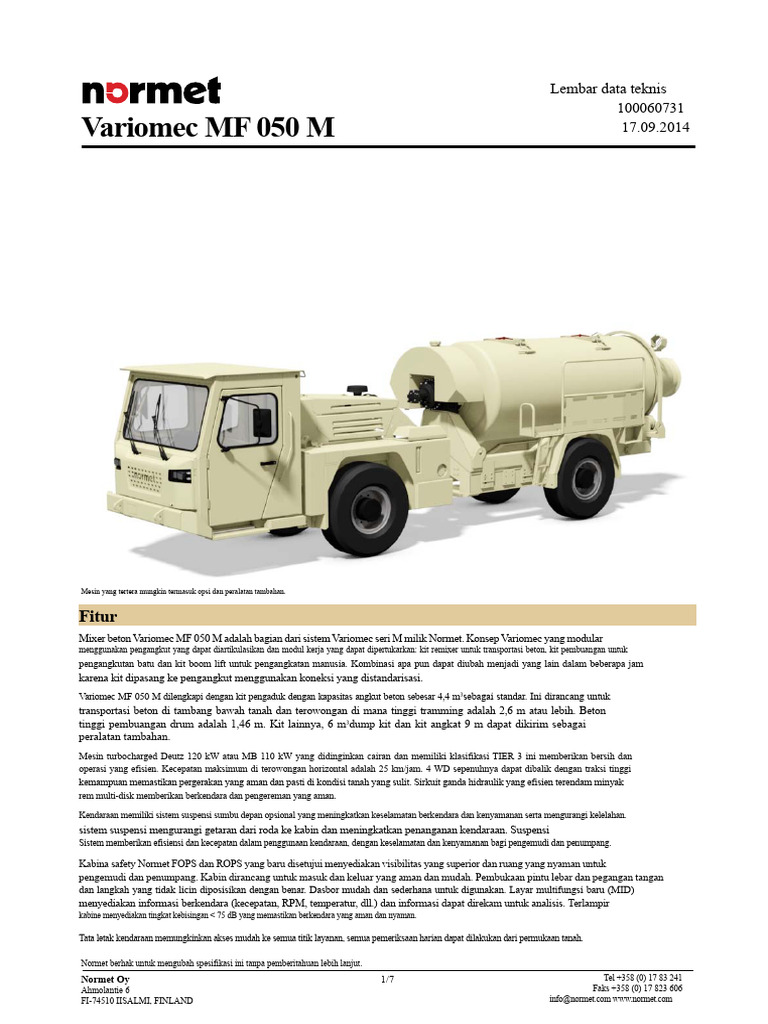 Lembar Data Teknis NORMET Variomec MF 050 M | PDF