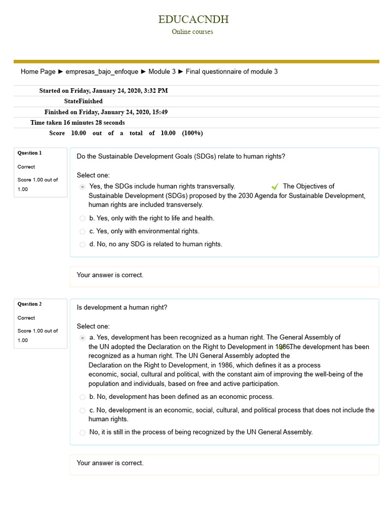 Human Rights and Sustainable Development Quiz | PDF | Human Rights ...