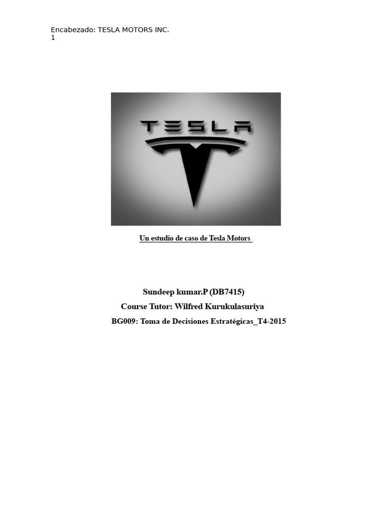 Estudio de Caso: Tesla Motors Inc. | PDF | Elon Musk | Coche eléctrico
