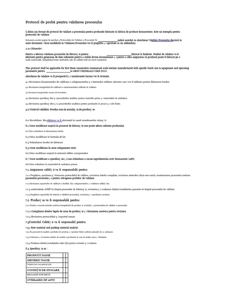 Protocol de Validare A Procesului | PDF