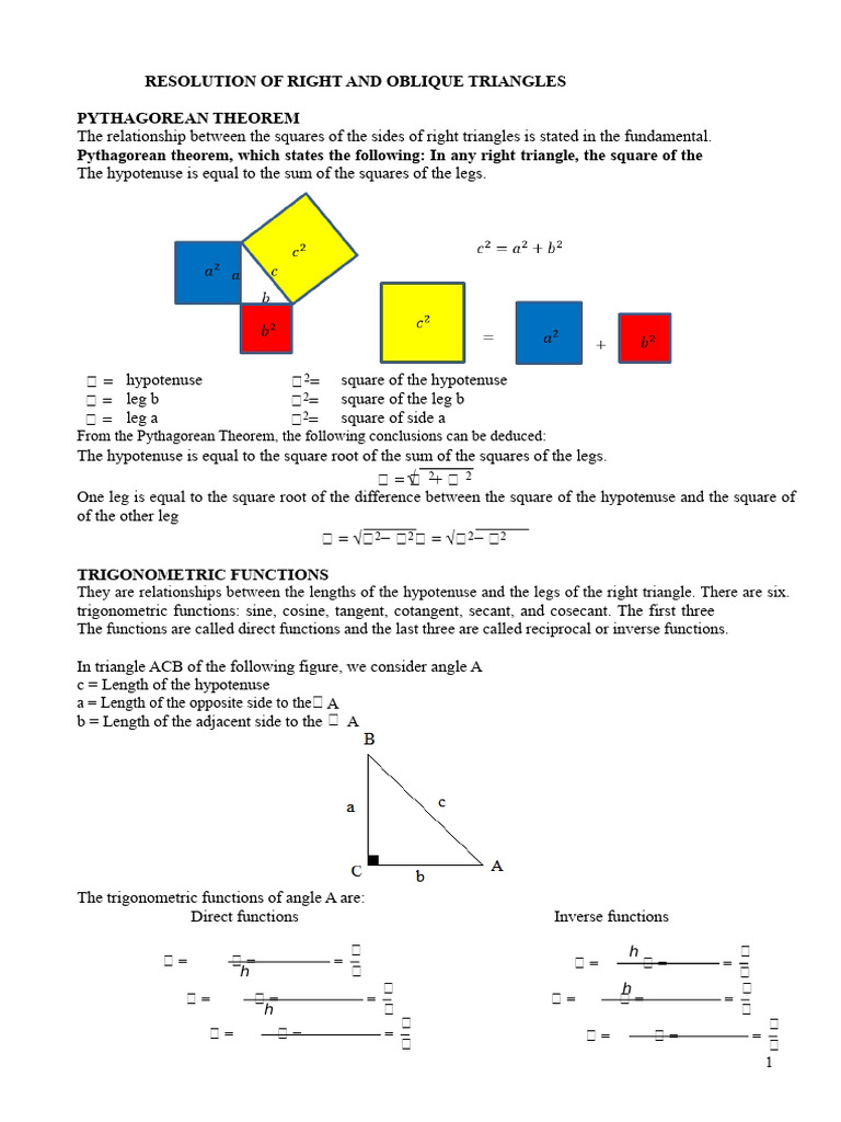 Right Triangle Resolution and Trigonometry | PDF | Trigonometric ...