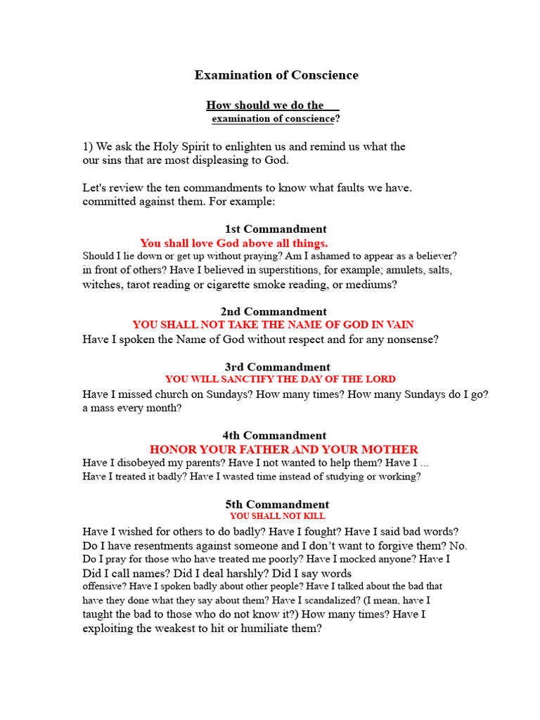 How to Conduct an Examination of Conscience | PDF | Ten Commandments | Sin