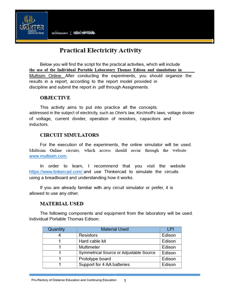 Practical Electricity Experiments Guide | PDF | Resistor | Electrical ...