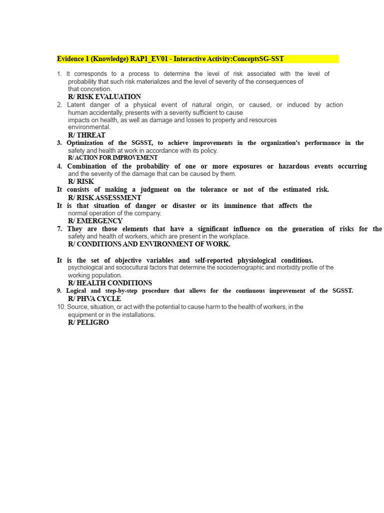 Evidence 1 - Knowledge - Interactive Activity - SG-SST Concepts | PDF