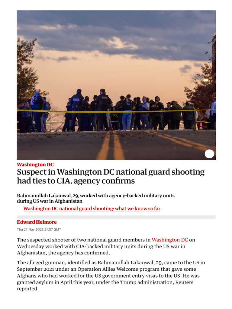 Suspect in Washington DC National Guard Shooting Had Ties To CIA ...