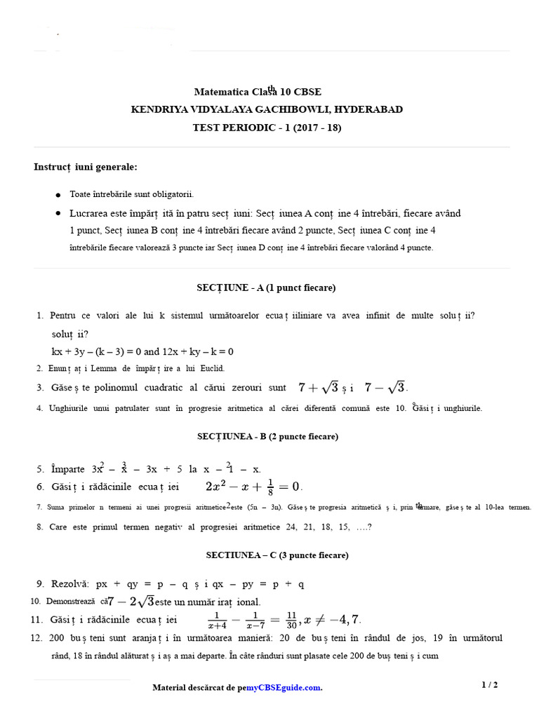 10 Examen Perioada Matematica PDF | PDF