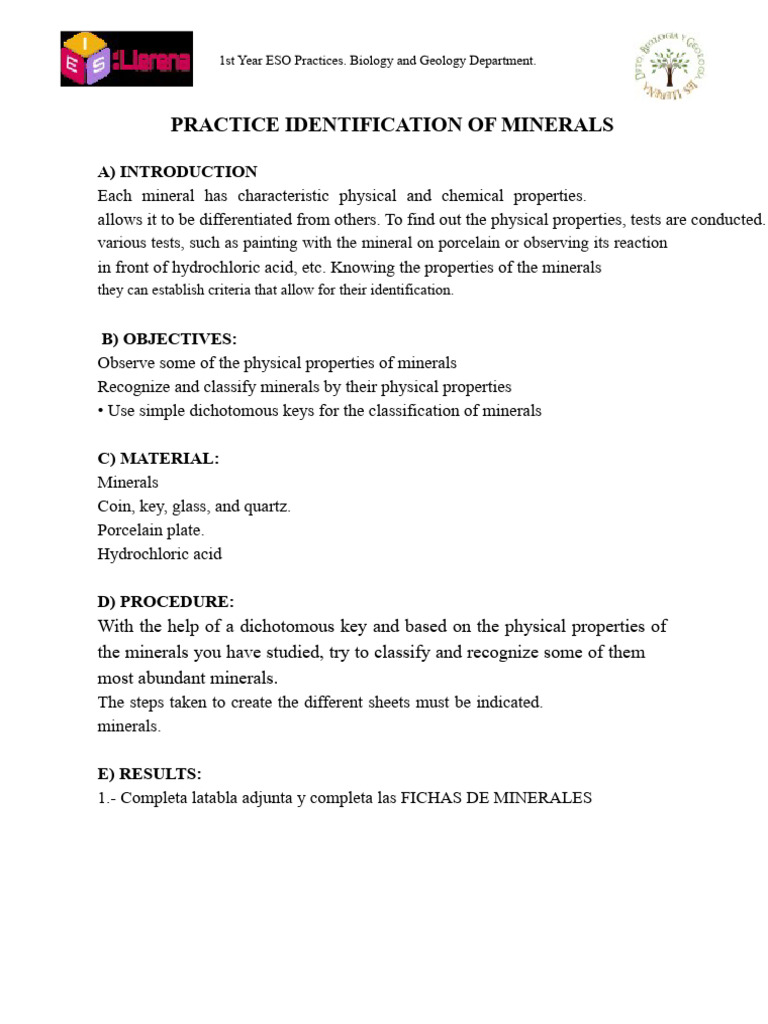 Practice Identification of Minerals | PDF | Minerals | Mineralogy