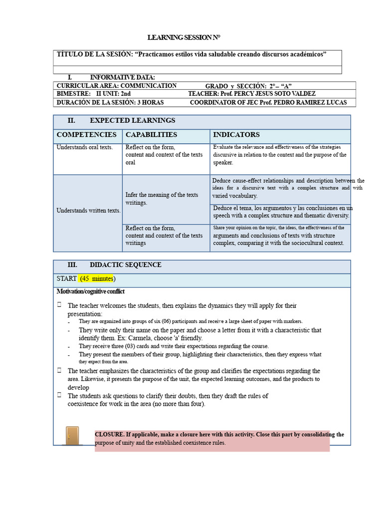 Healthy Lifestyle Speech Practice Session | PDF | Teachers | Cognition