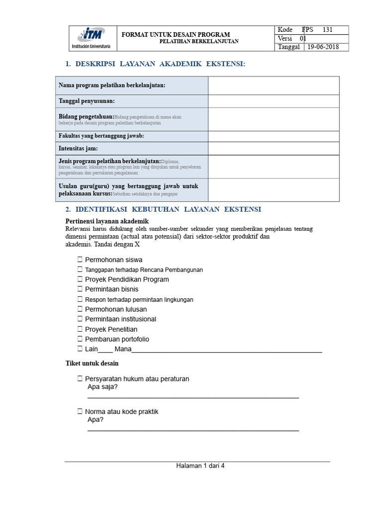 Format Desain Program Pelatihan Ekstensi | PDF