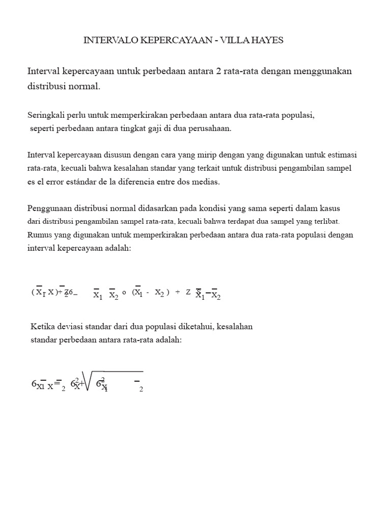 Interval Kepercayaan Perbedaan Rata-rata | PDF