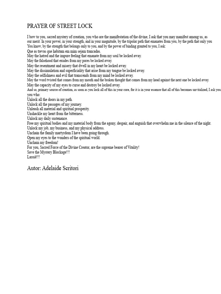 PRAYER FOR BLOCKING STREET | PDF | Spirituality | Religious Belief And ...