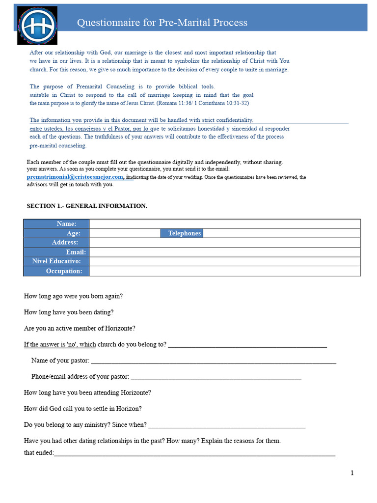 Pre-Marital Counseling Questionnaire | PDF | Marriage | Family