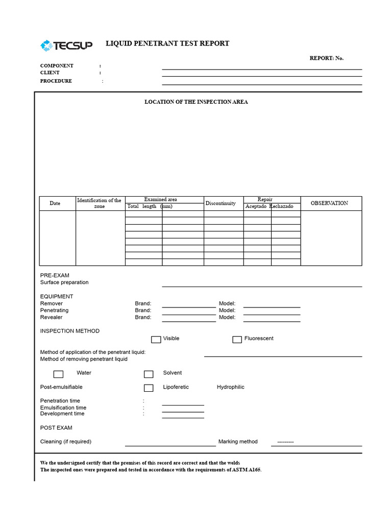 Liquid Penetrant Test Report Summary | PDF