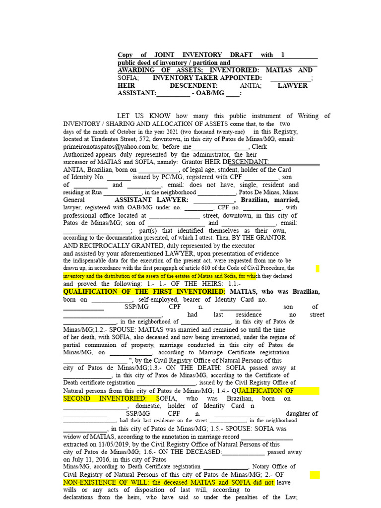 Joint Inventory Draft for Matias and Sofia | PDF | Inheritance | Deed