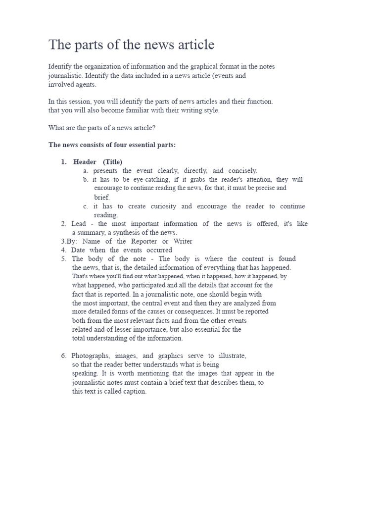 The Parts of A News Article | PDF | News | Communication
