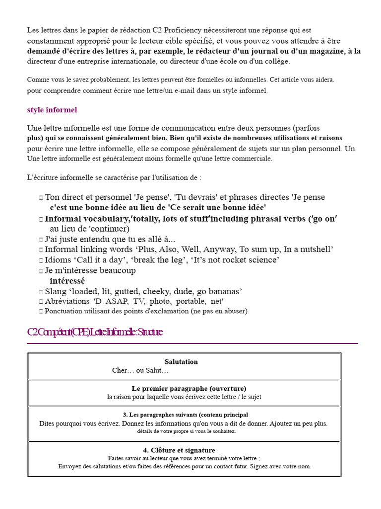 Guide pour écrire une lettre informelle C2 | PDF | Genre grammatical ...