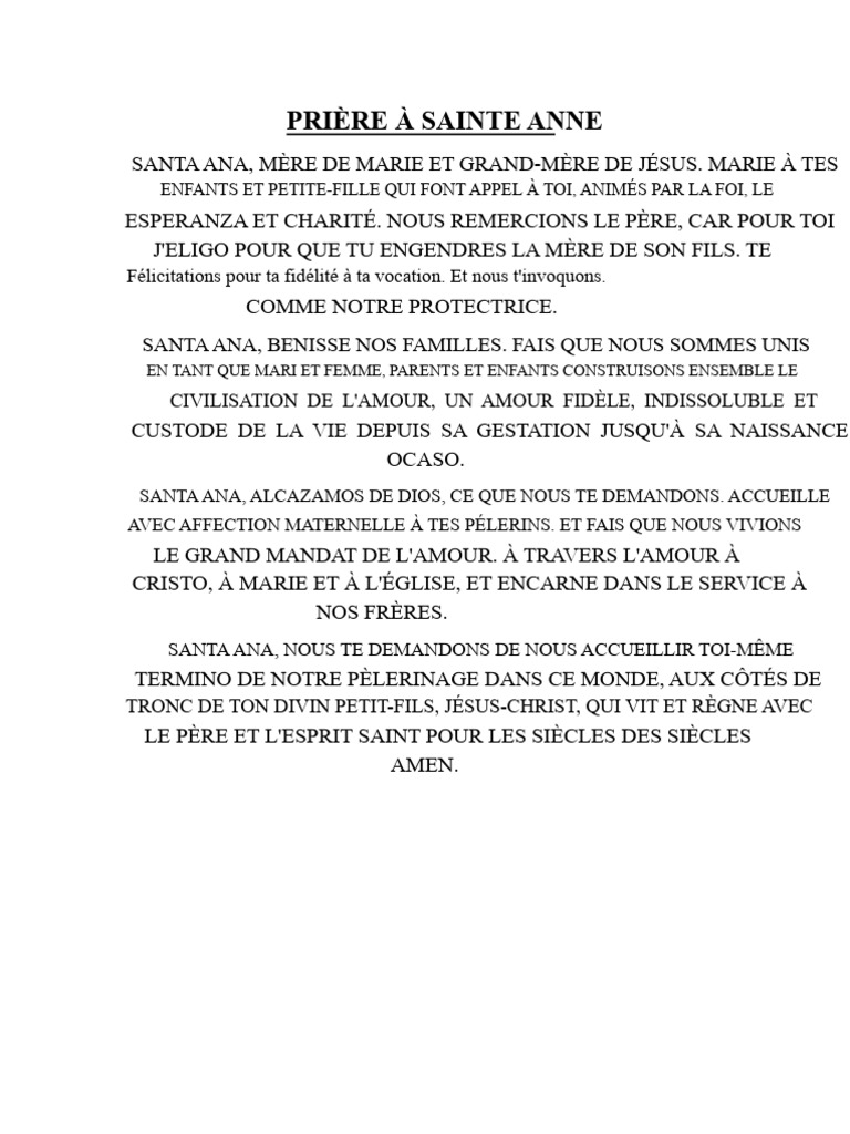 Prière à Sainte Anne pour les Familles | PDF