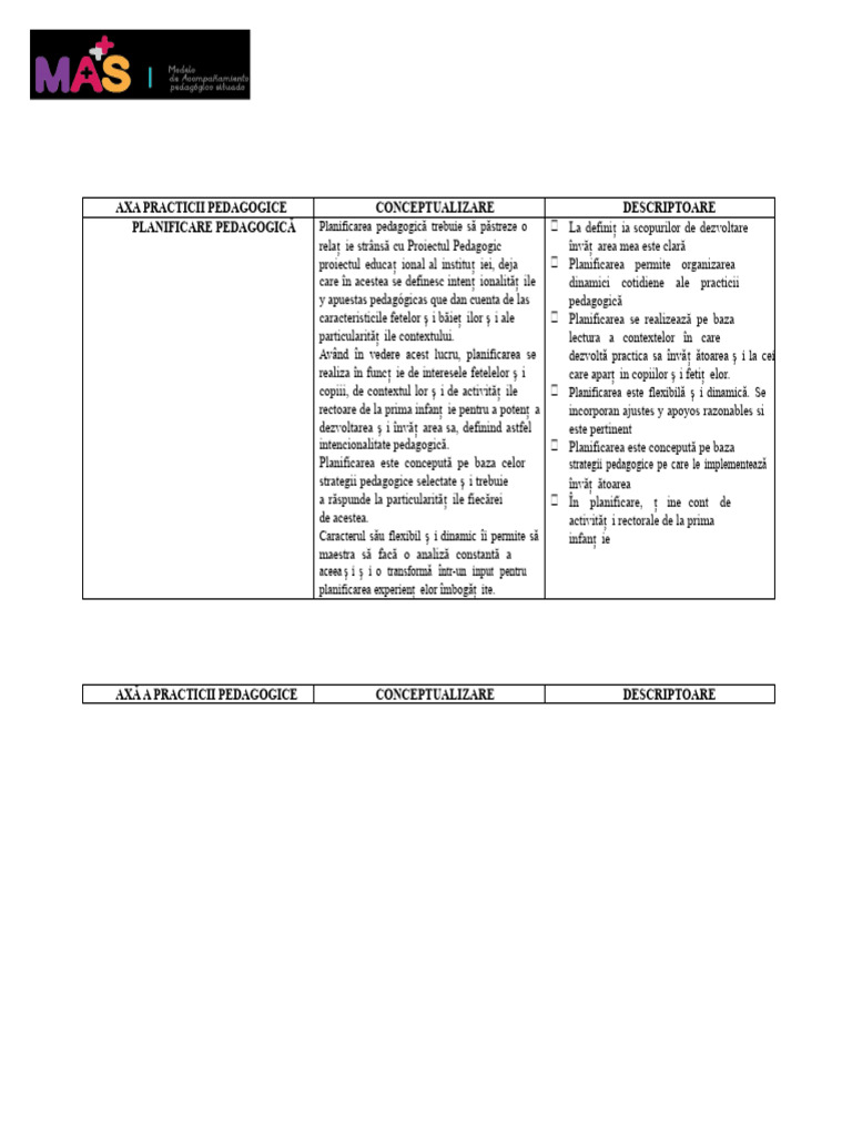 Tabelul Axele Practicii Pedagogice | PDF