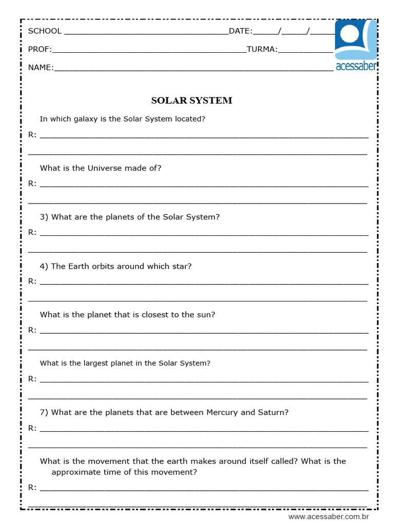Science Activity Solar System 3rd Grade and 4th Grade | PDF | Solar ...