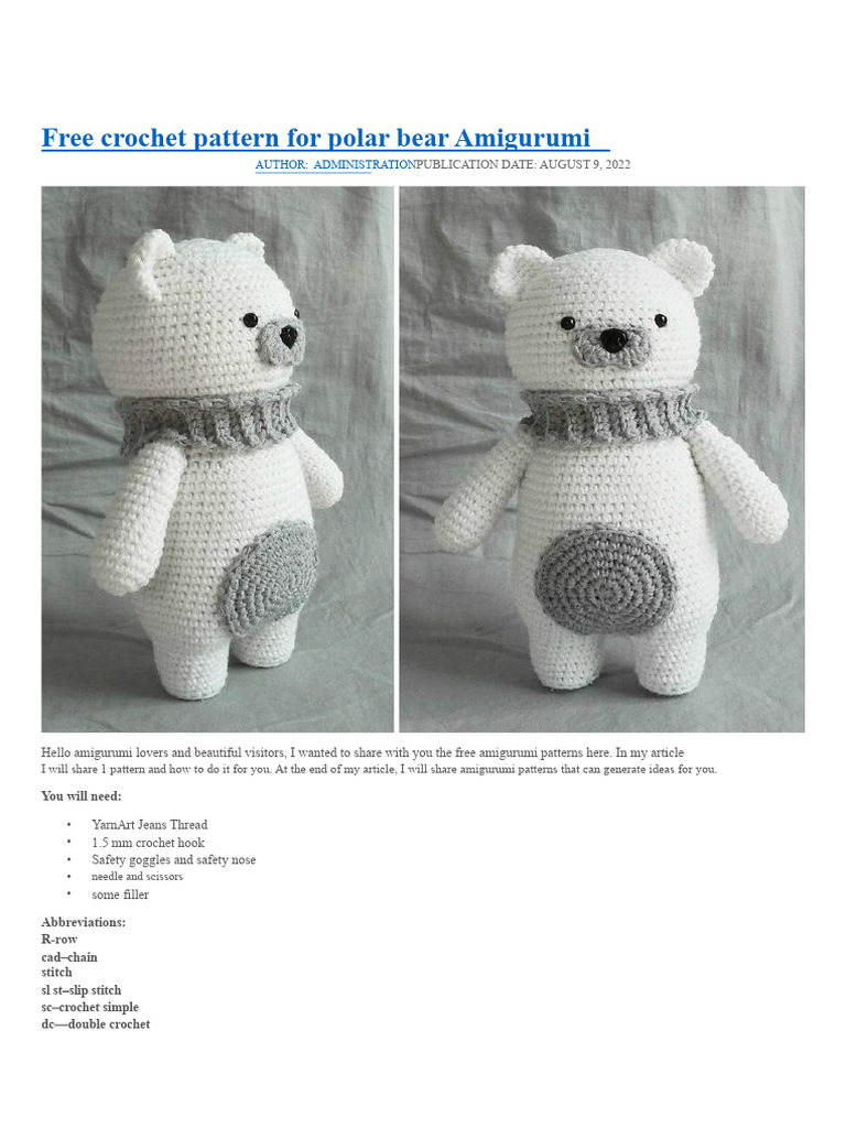 White Bears With Gray Belly | PDF | Crochet | Amigurumi