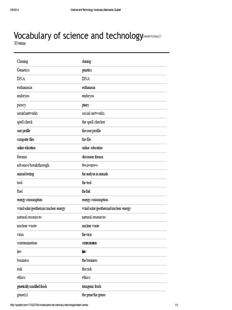 Science and Technology Vocabulary Flashcards - Quizlet | PDF | Cloning ...