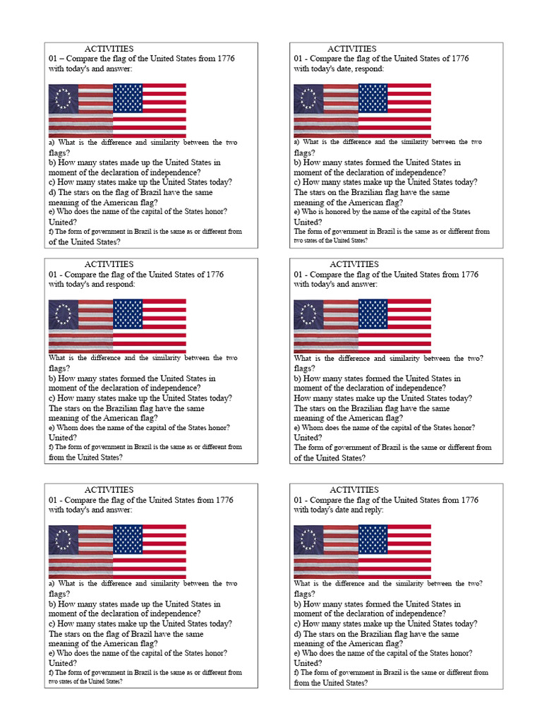 US Flag Comparison Activities | PDF | Flag | National Symbols