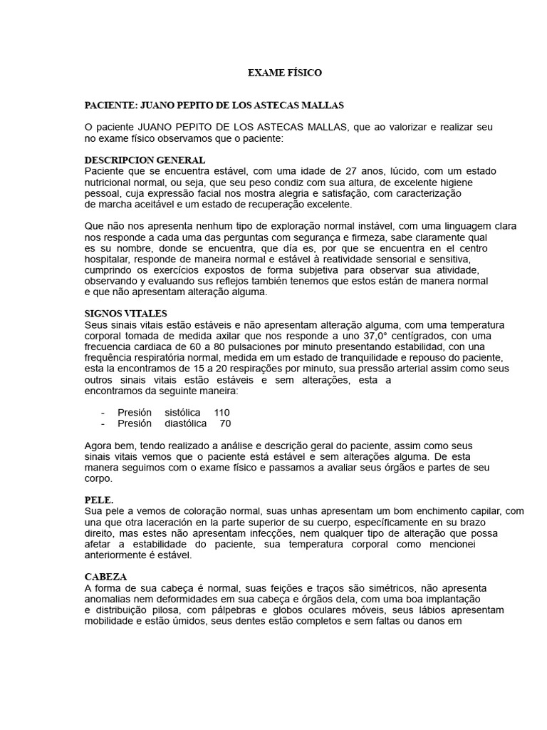 Exame Físico Completo de Paciente Estável | PDF | Coração