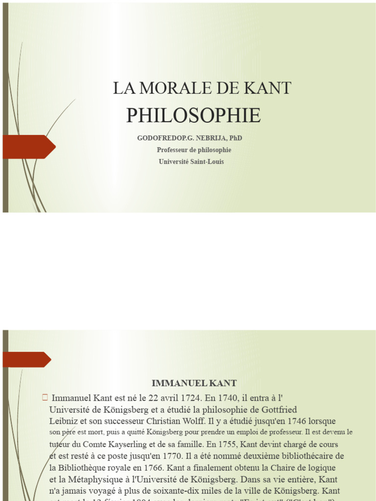 La morale selon Kant : principes et impératifs | PDF | Emmanuel Kant ...
