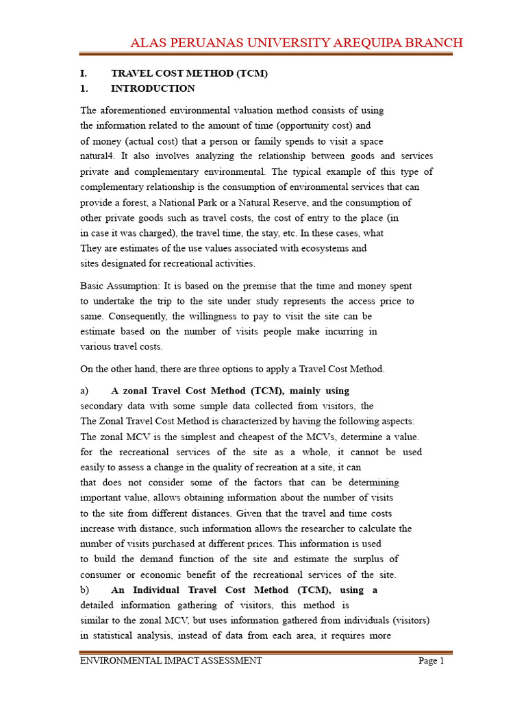 Travel Cost Method Pdf Value Economics Valuation Finance