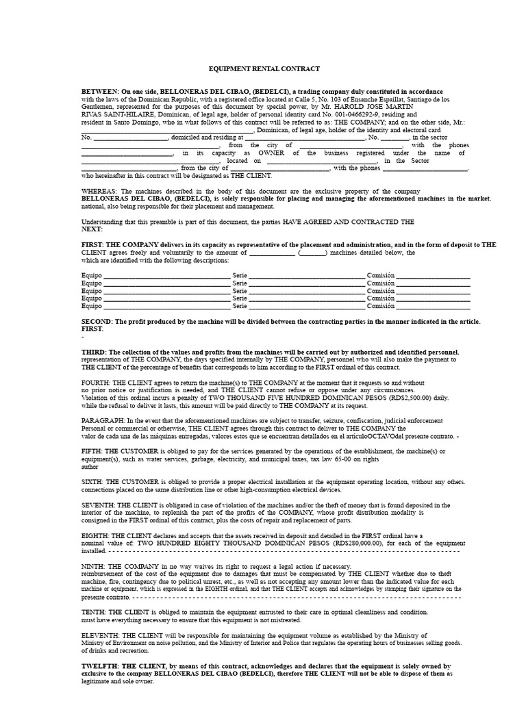 Equipment Rental Agreement | PDF | Common Law | Private Law